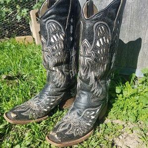 Corral Black & White Cross Wing Boots